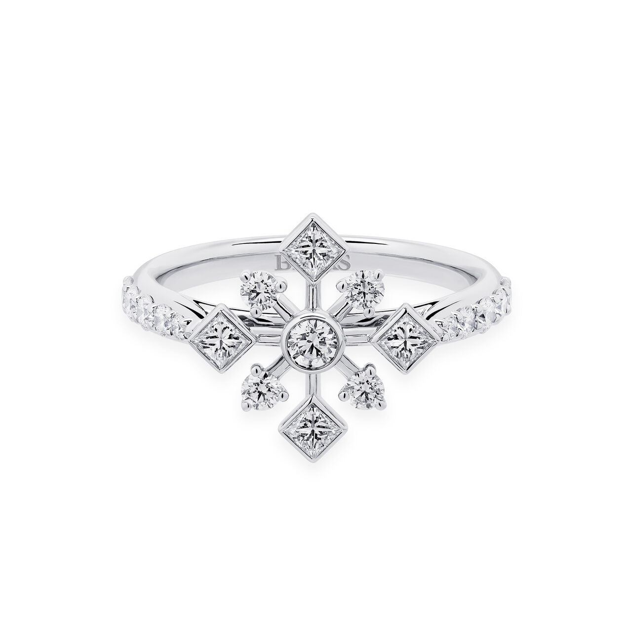 18ct White Gold 0.76ct Diamond Snowflake Ring - Size L.5 image