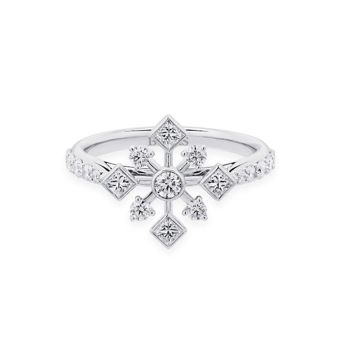 Bijoux Birks 18ct White Gold 0.76ct Diamond Snowflake Ring - Size P.5
