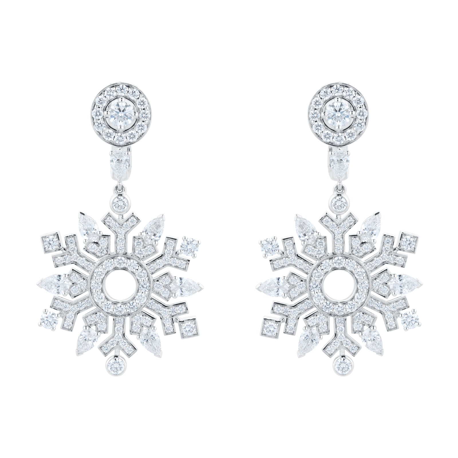 Birks 18ct White Gold 5.38ct Diamond Snowflake Drop Earrings ...