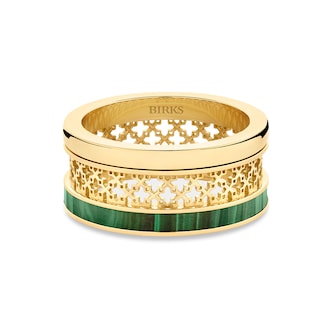 Bijoux Birks 18k Yellow Gold Malachite Dare to Dream Openwork Ring Size 7