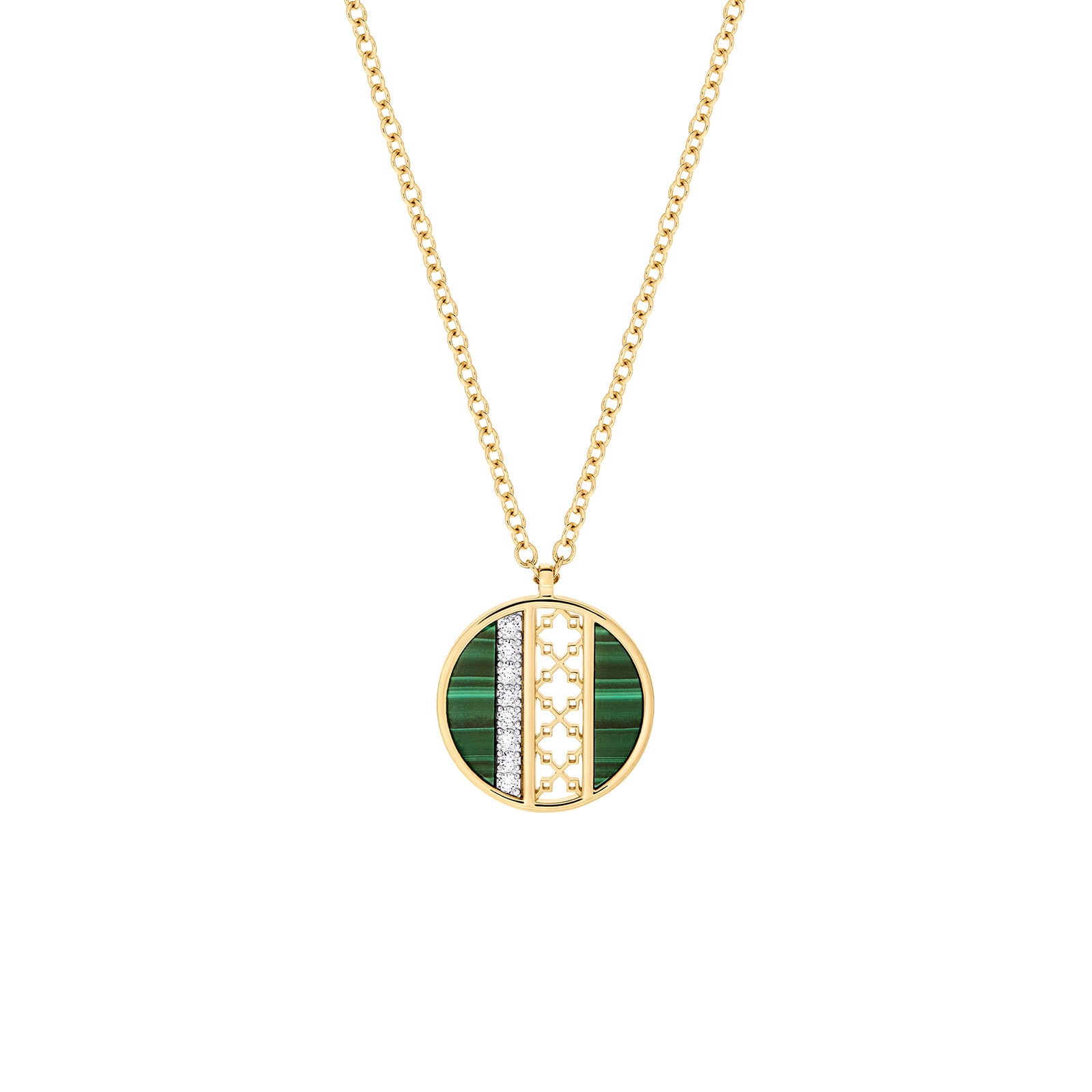 Bijoux Birks 18k Yellow Gold Diamond and Malachite Dare to Dream Openwork 18mm Pendant 18" Bijoux Birks 18k Yellow Gold Diamond and Malachite Dare to Dream Openwork 18mm Pendant 18"
