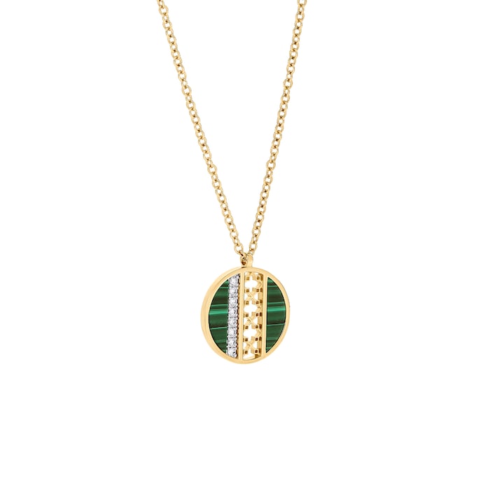 Bijoux Birks 18k Yellow Gold Diamond and Malachite Dare to Dream Openwork 18mm Pendant 18"