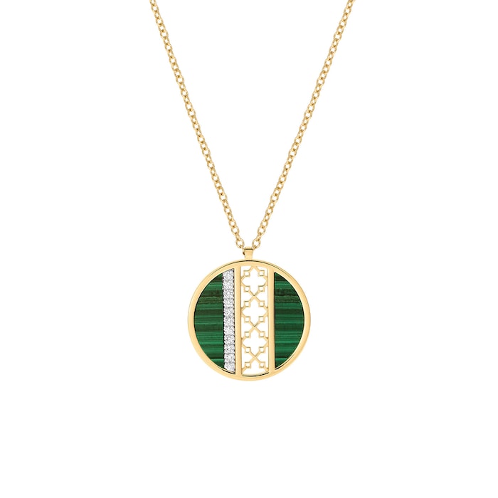 Bijoux Birks 18k Yellow Gold Diamond and Malachite Dare to Dream Openwork 25mm Pendant 32"