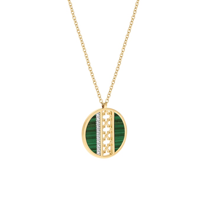 Bijoux Birks 18k Yellow Gold Diamond and Malachite Dare to Dream Openwork 25mm Pendant 32"