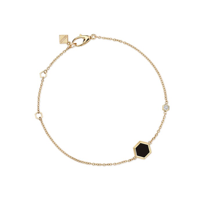 Bijoux Birks 18k Yellow Gold 0.03cttw Diamond and Black Onyx Bee Chic Bracelet 7.5"