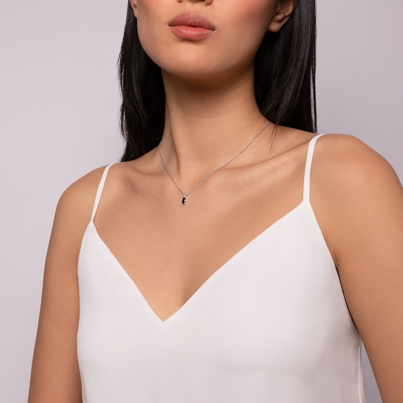 Bijoux Birks 18k White Gold 0.05cttw Diamond and 0.35cttw Sapphire Splash Pendant 18" Bijoux Birks 18k White Gold 0.05cttw Diamond and 0.35cttw Sapphire Splash Pendant 18"