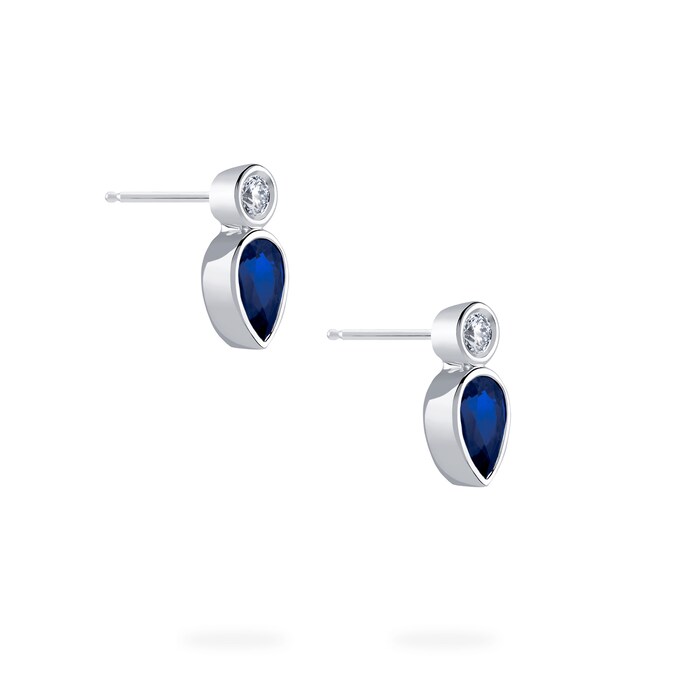 Bijoux Birks 18k White Gold 0.10cttw Diamond and 0.70cttw Sapphire Splash Stud Earrings