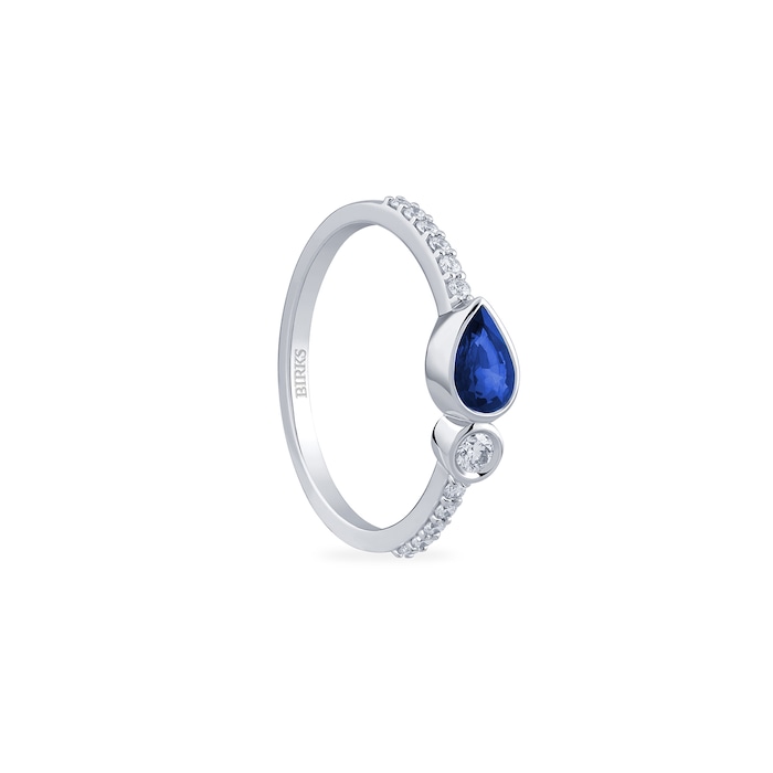 Bijoux Birks 18k White Gold 0.15cttw Diamond and 0.35cttw Sapphire Splash Ring Size 7