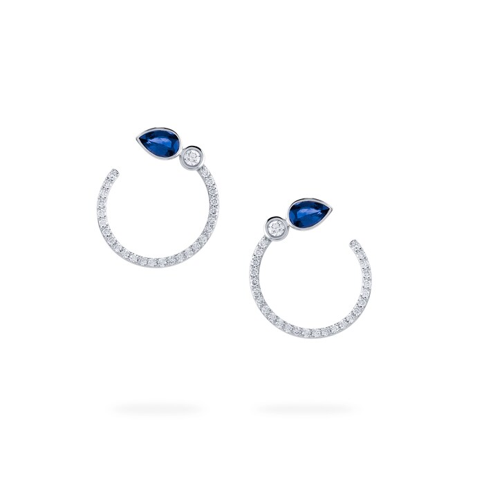 Bijoux Birks 18k White Gold 0.62cttw Diamond and 0.70cttw Sapphire Splash Hoop Earrings