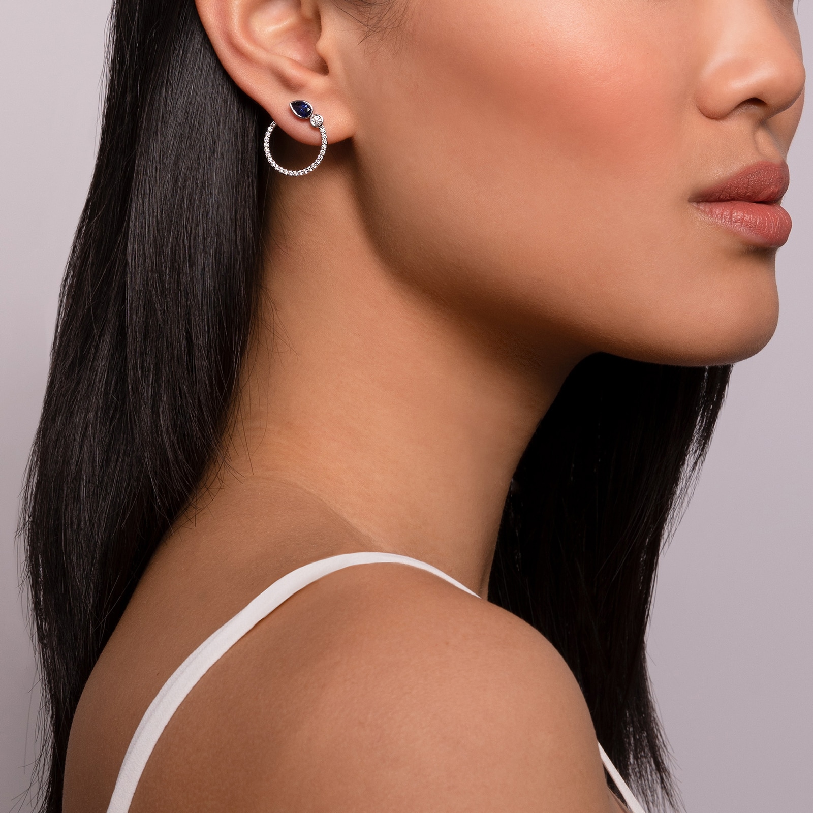 Bijoux Birks 18k White Gold 0.62cttw Diamond and 0.70cttw Sapphire Splash Hoop Earrings Bijoux Birks 18k White Gold 0.62cttw Diamond and 0.70cttw Sapphire Splash Hoop Earrings