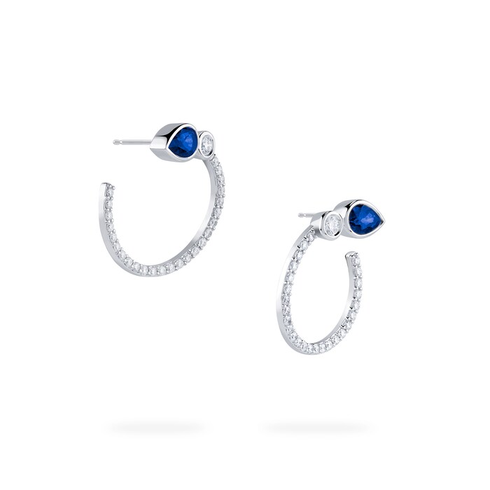 Bijoux Birks 18k White Gold 0.62cttw Diamond and 0.70cttw Sapphire Splash Hoop Earrings