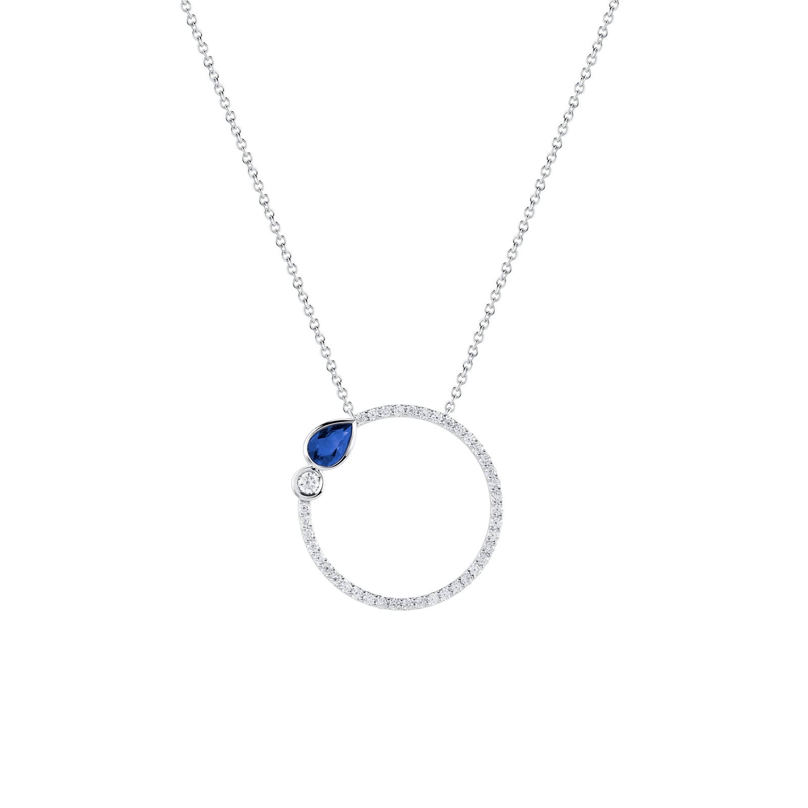 Bijoux Birks 18k White Gold 0.43cttw Diamond and 0.35cttw Sapphire Splash Pendant 18" Bijoux Birks 18k White Gold 0.43cttw Diamond and 0.35cttw Sapphire Splash Pendant 18"