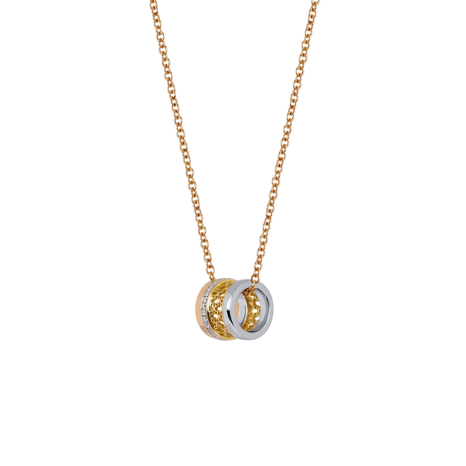 Bijoux Birks 18k Tri Gold 0.19cttw Diamond Small Dare to Dream Barrel Pendant 18"