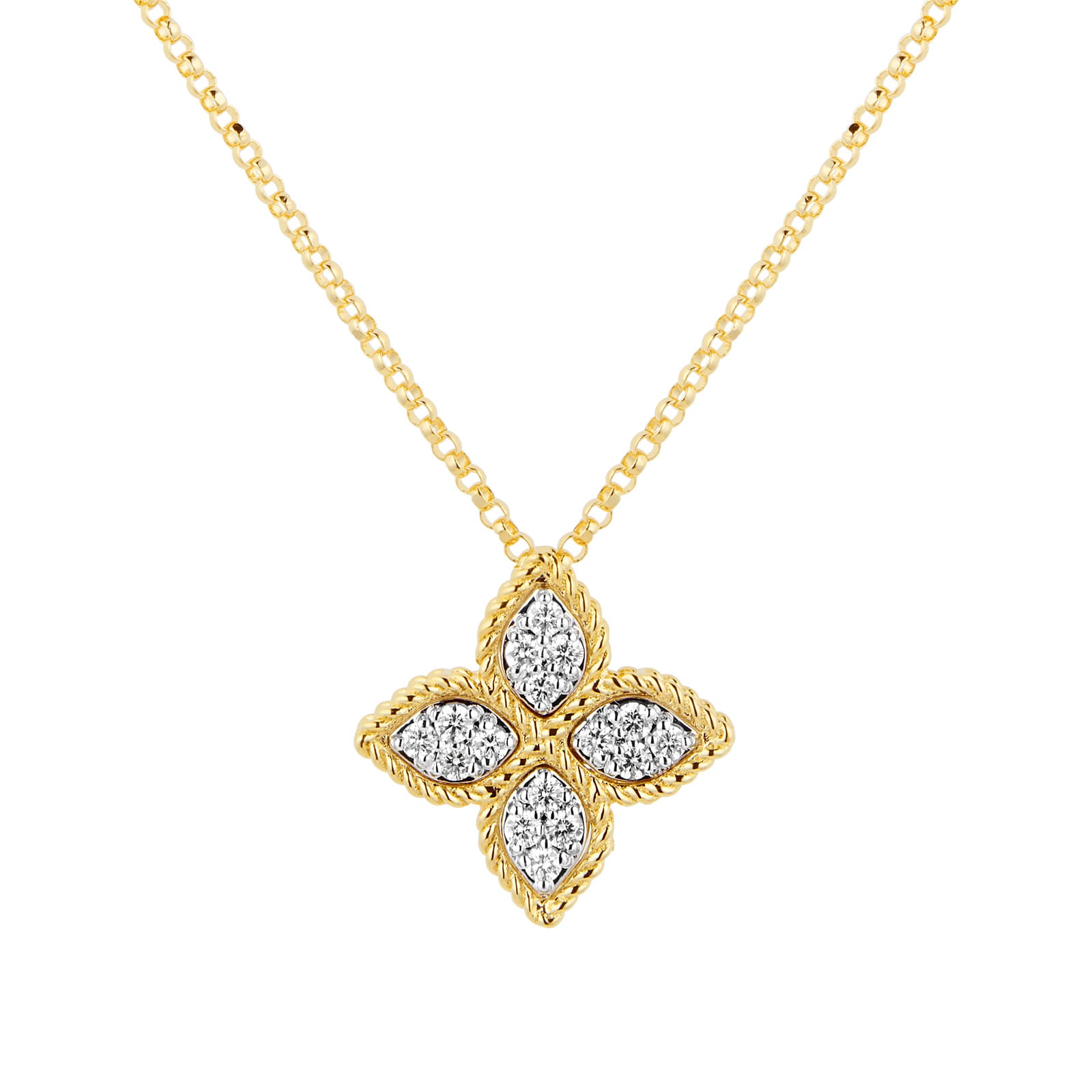 Roberto Coin Princess Flower 18ct Yellow Gold And 0.18ct Diamond Pendant