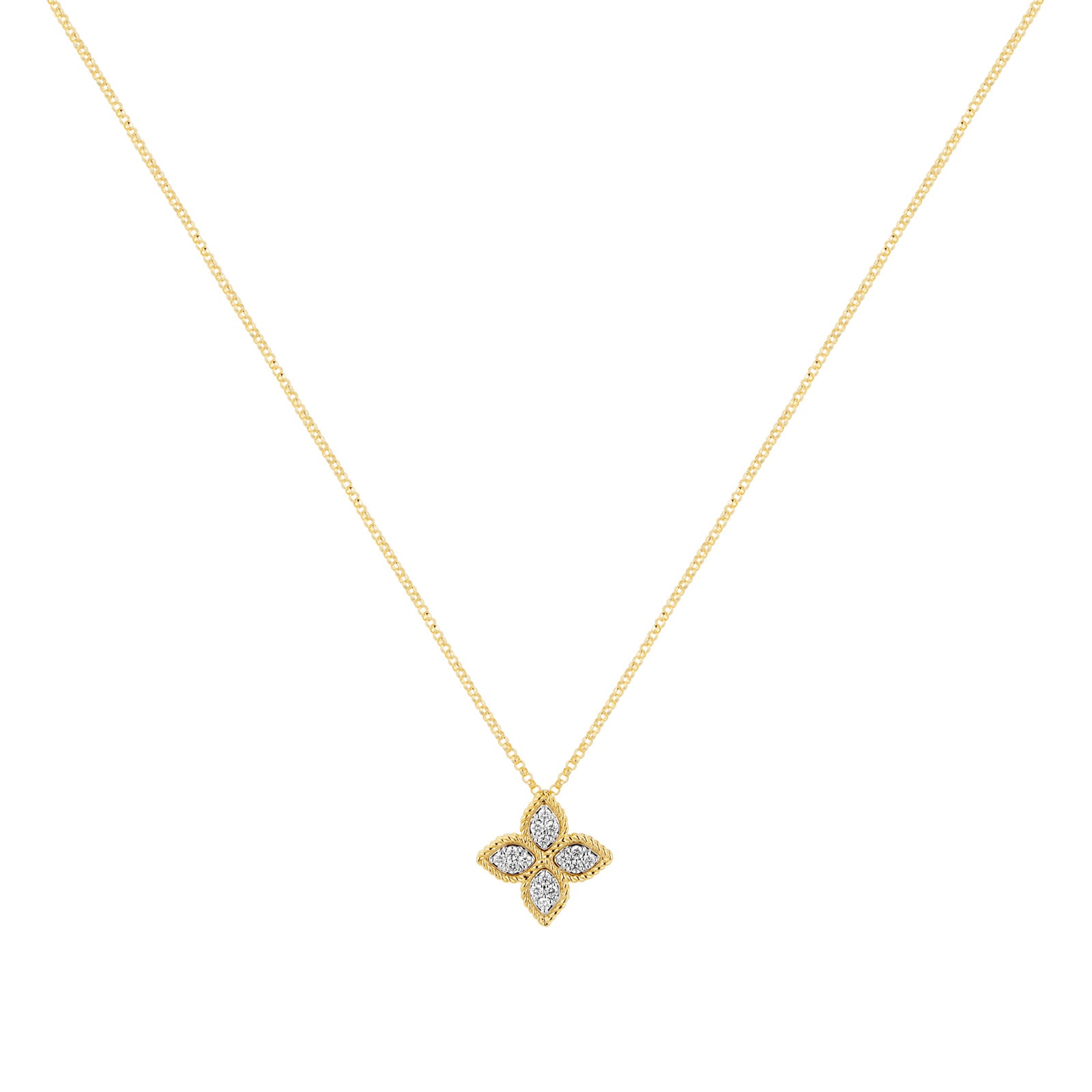 Roberto Coin Princess Flower 18ct Yellow Gold 0.18ct Diamond Pendant Necklace Roberto Coin Princess Flower 18ct Yellow Gold 0.18ct Diamond Pendant Necklace