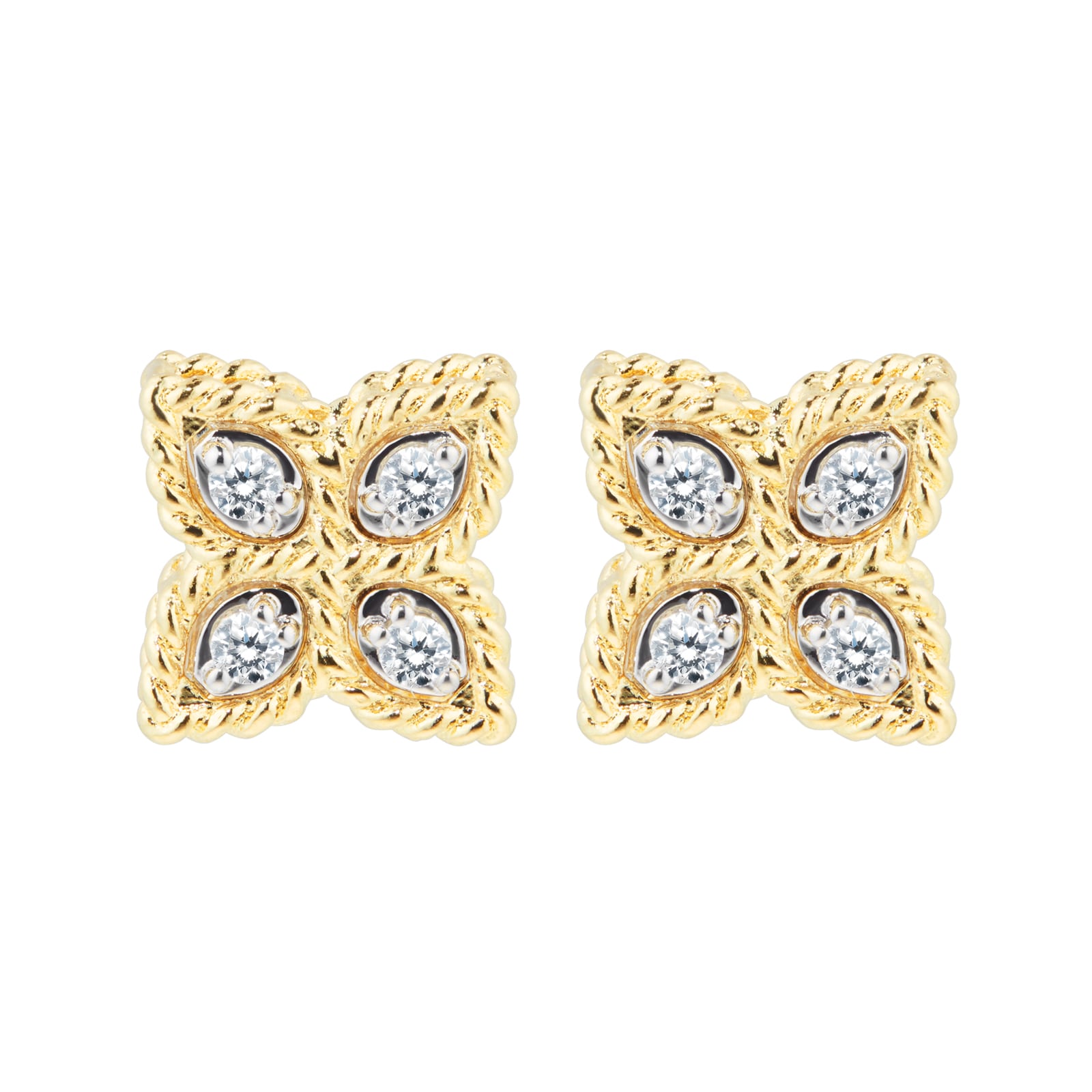 Princess Flower 18ct Yellow and White Gold 0.096ct Diamond Stud Earrings