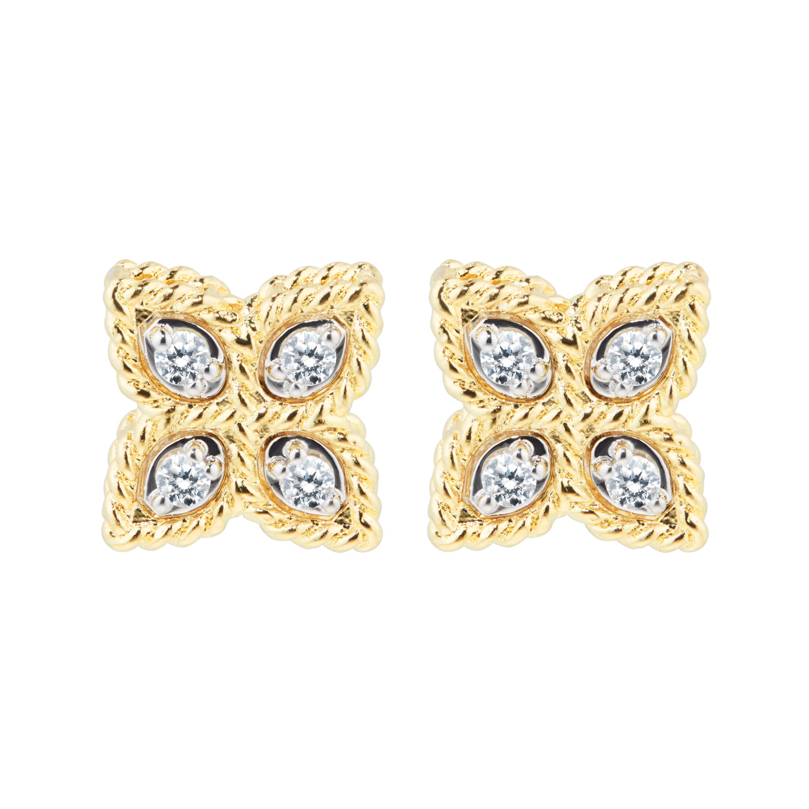 Roberto Coin Princess Flower 18ct Yellow & White Gold 0.09ct Diamond Stud Earrings Roberto Coin Princess Flower 18ct Yellow & White Gold 0.09ct Diamond Stud Earrings