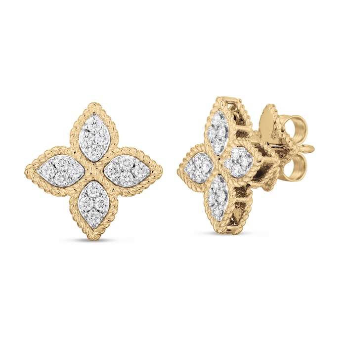 Roberto Coin Princess Flower 18ct Yellow and White Gold 0.37ct Diamond Stud Earrings