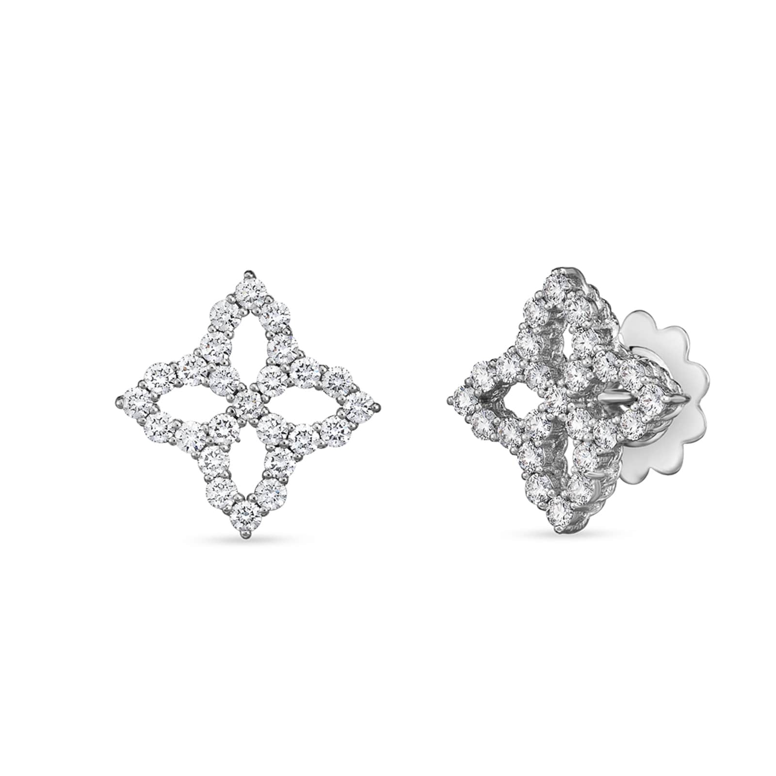 Roberto Coin 18k White Gold Princess Flower Medium Open Diamond Stud Earrings