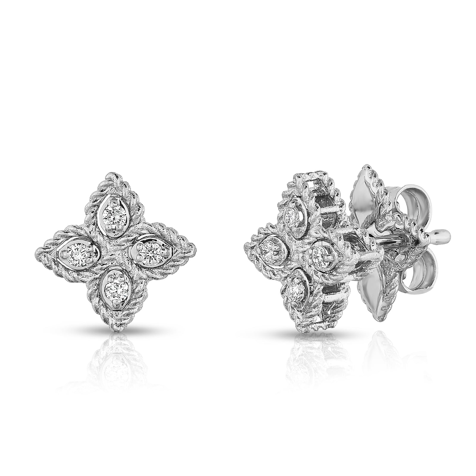 Roberto Coin 18k White Gold 0.07cttw Diamond Princess Flower Stud Earrings