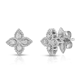 Roberto Coin 18k White Gold 0.07cttw Diamond Princess Flower Stud Earrings