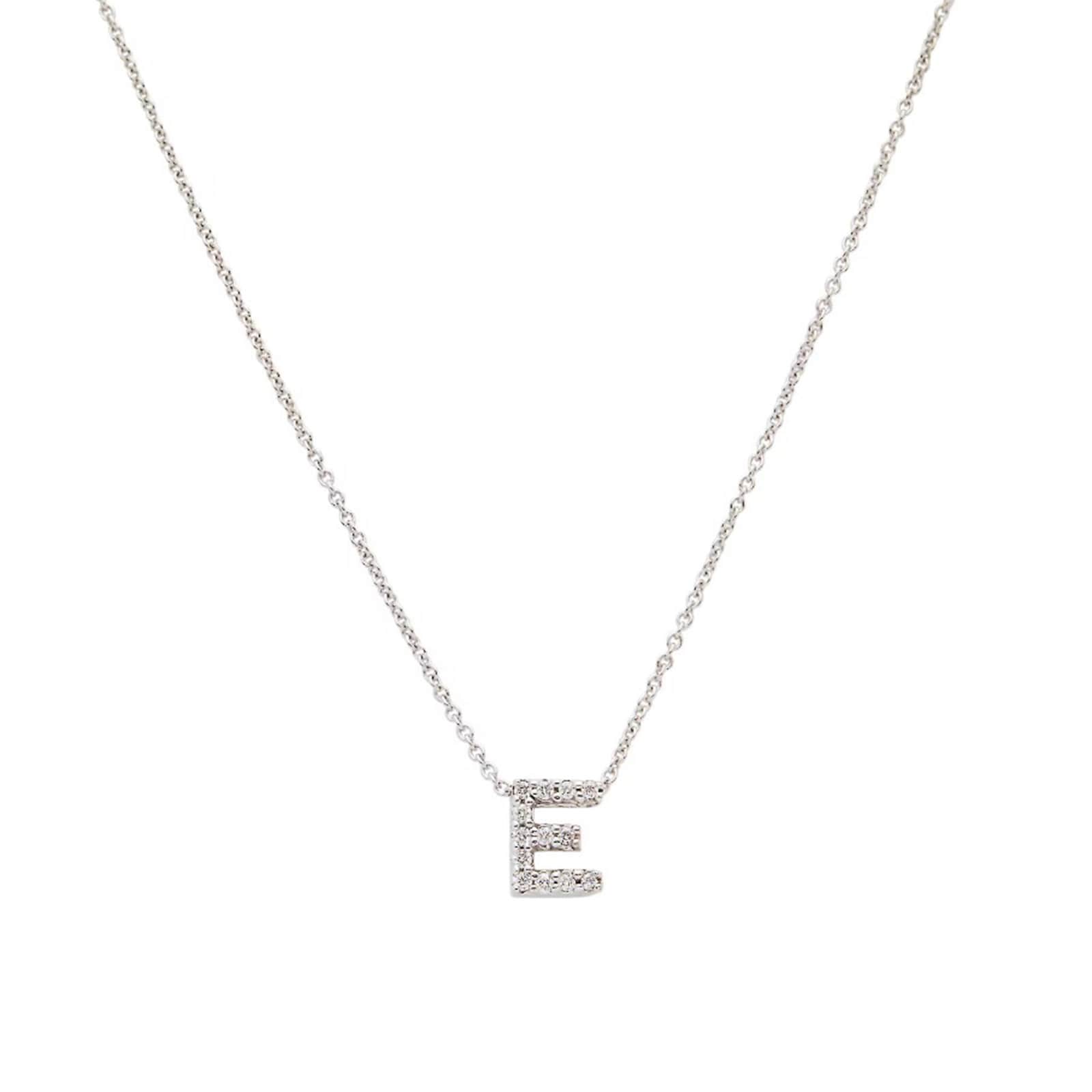 Roberto Coin 18k White Gold 0.06cttw Diamond Tiny Treasures Love Letter 'E' Necklace 18"