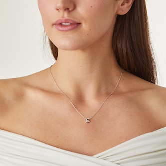 Roberto Coin 18k White Gold 0.06cttw Diamond Tiny Treasures Love Letter 'E' Necklace 18"