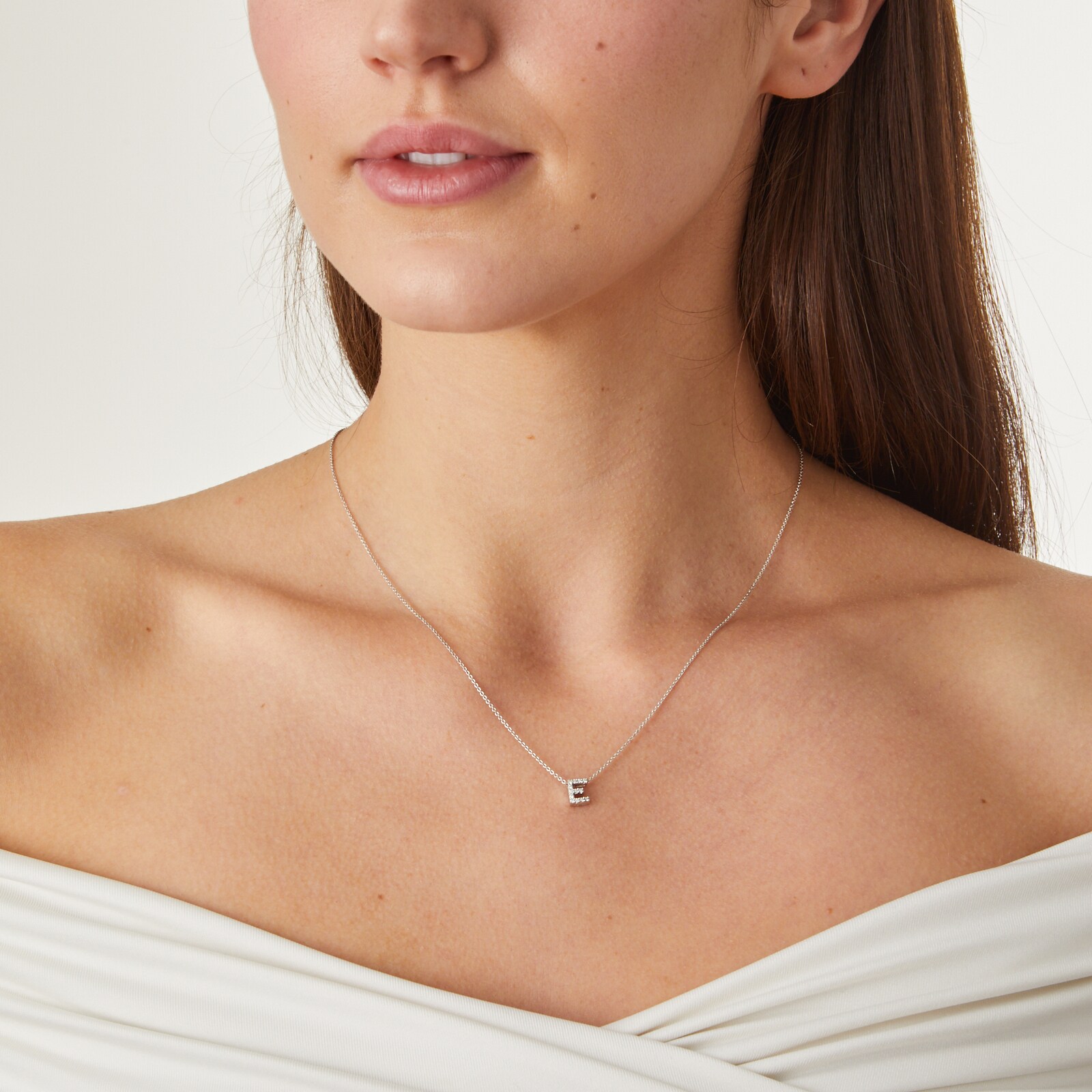 Roberto Coin 18k White Gold 0.06cttw Diamond Tiny Treasures Love Letter 'E' Necklace 18"