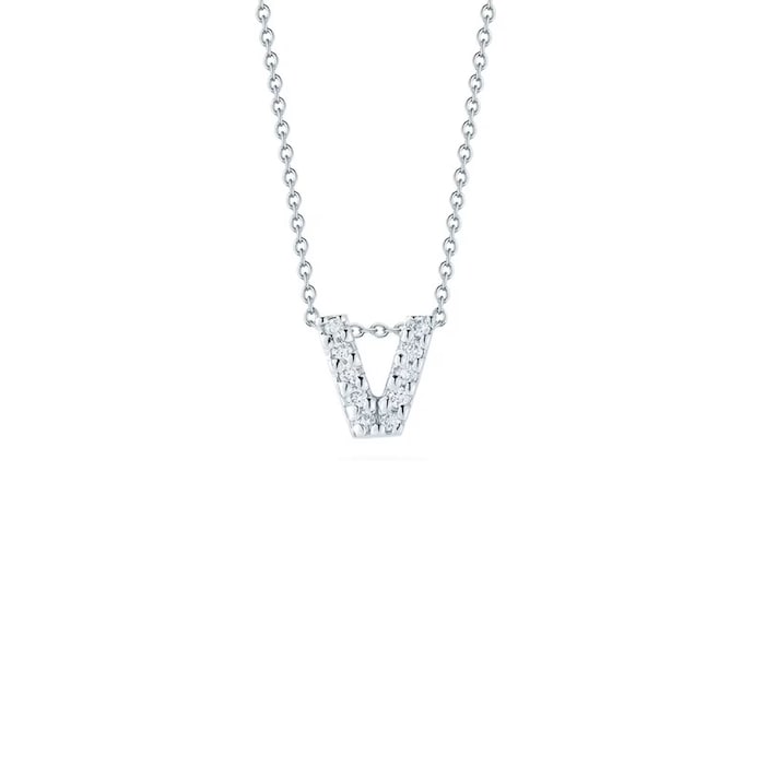 Roberto Coin 18K White Gold Tiny Treasures Diamond Love Letter V Necklace