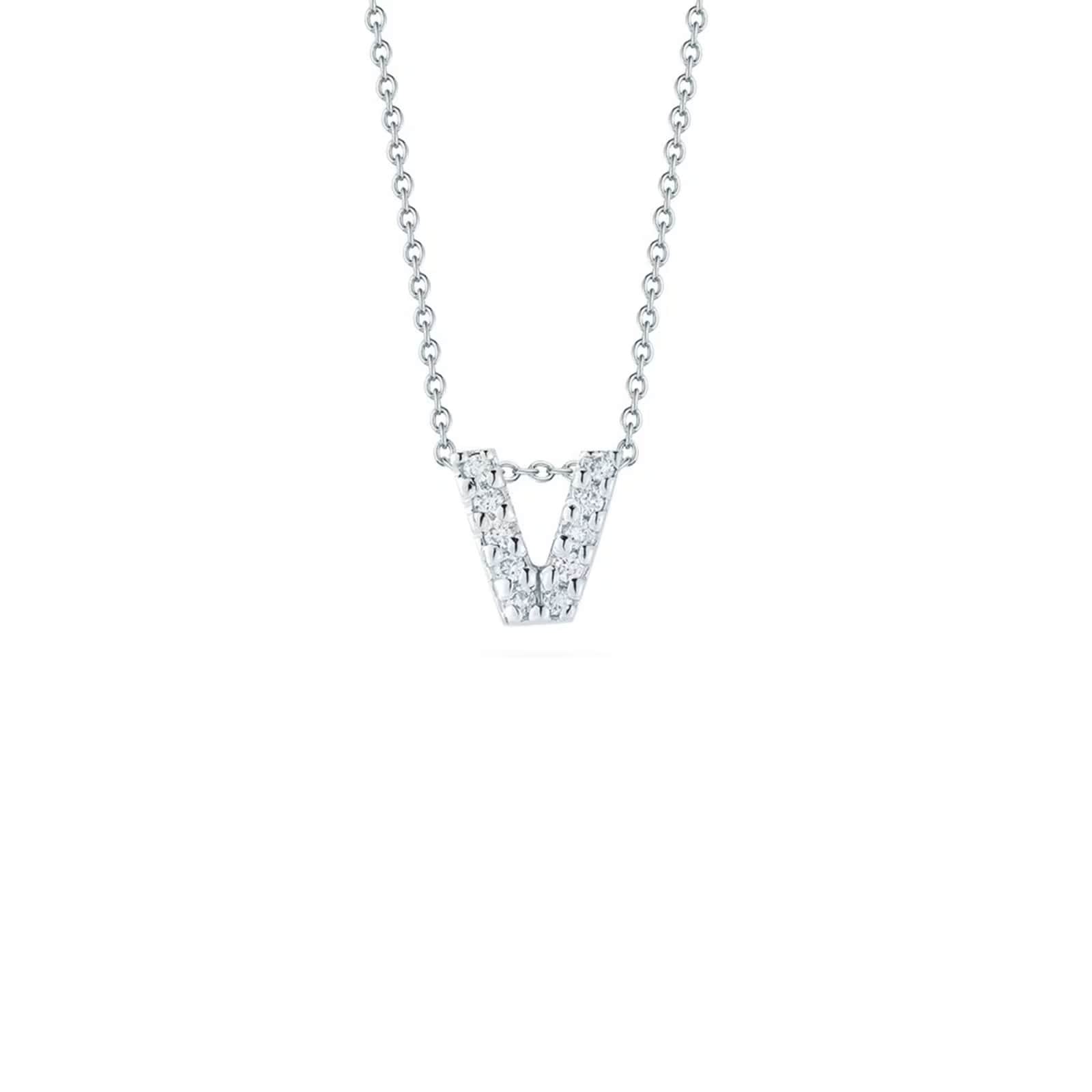 Roberto Coin 18K White Gold Tiny Treasures Diamond Love Letter V Necklace