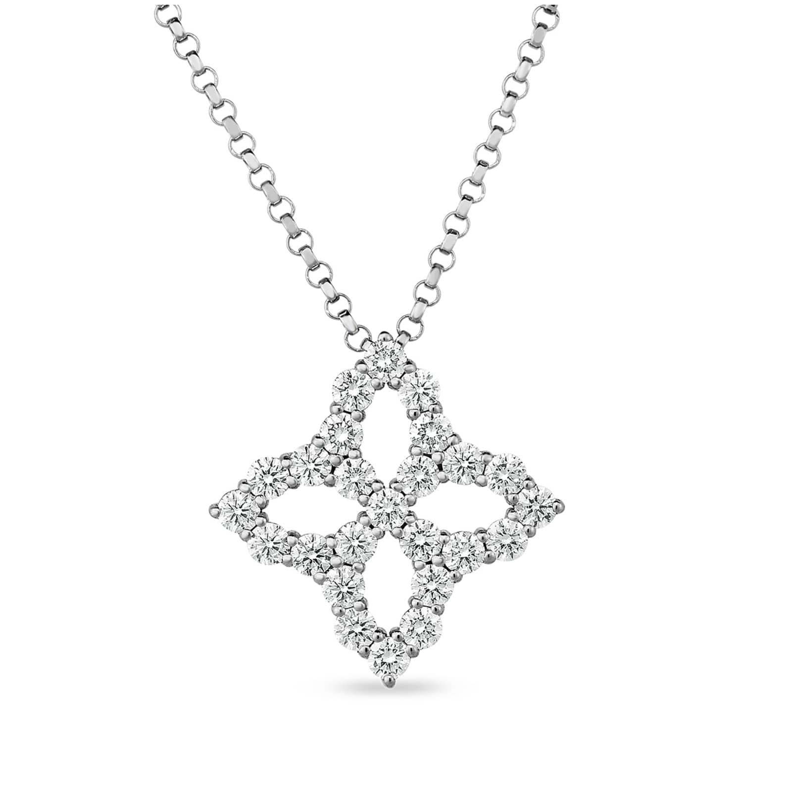 Roberto Coin 18k White Gold Princess Flower Medium Diamond Pendant 18"