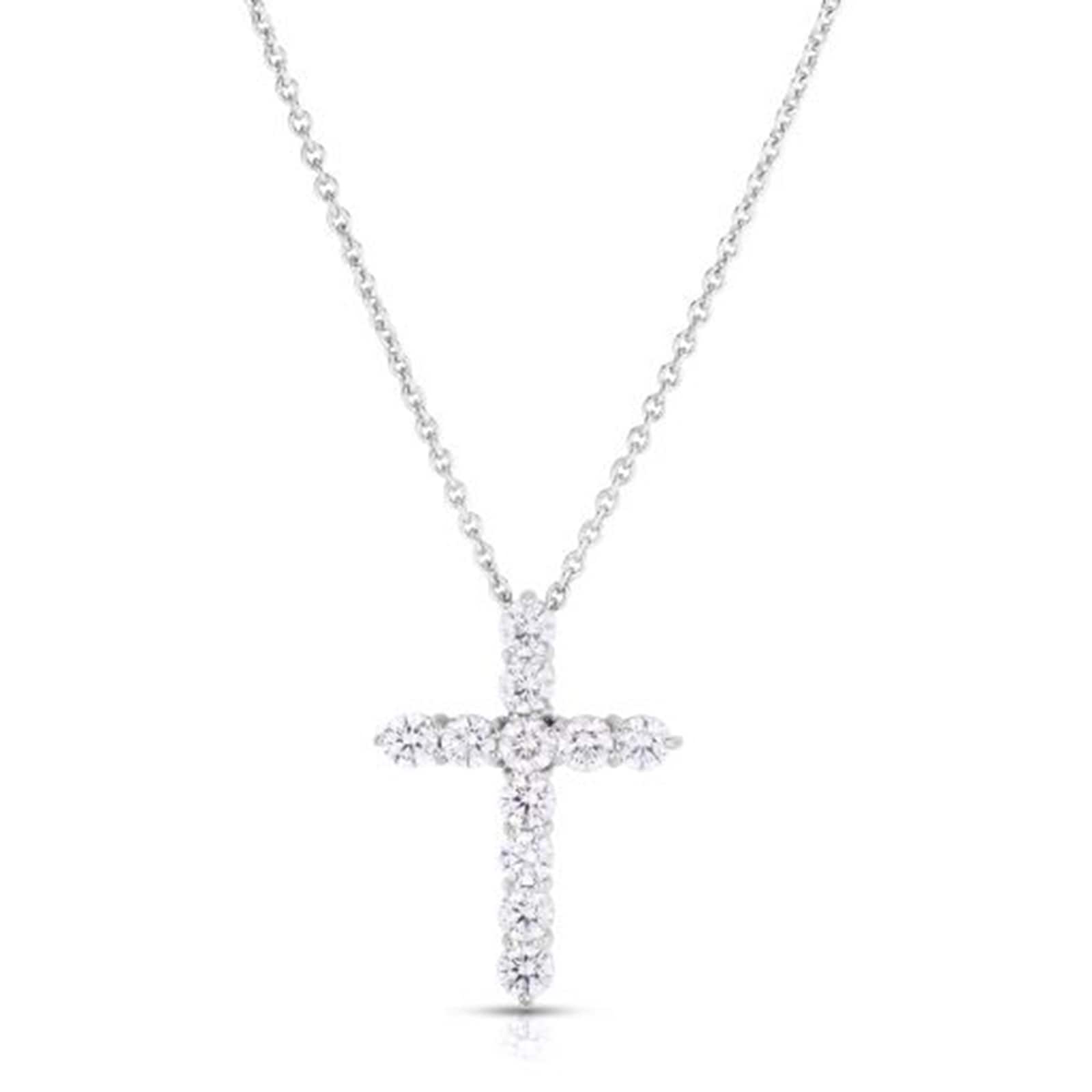 Roberto Coin 18K White Gold Tiny Treasures Diamond Cross Necklace