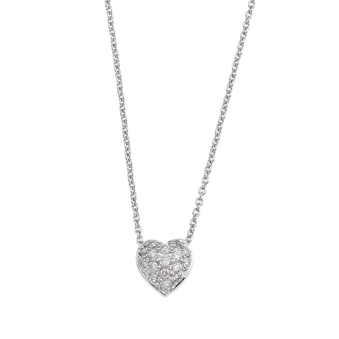 Roberto Coin 18k White Gold 0.15cttw Diamond Tiny Treasures Puffed Heart Necklace 18"