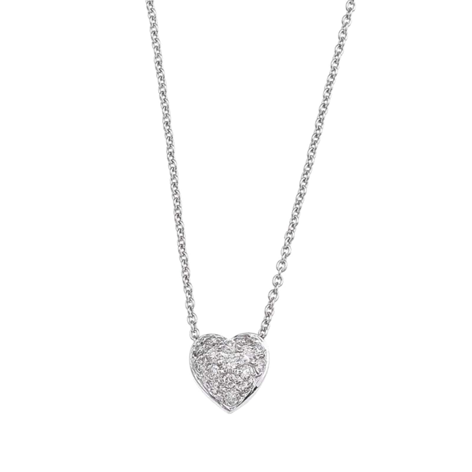 Roberto Coin 18k White Gold 0.15cttw Diamond Tiny Treasures Puffed Heart Necklace 18"