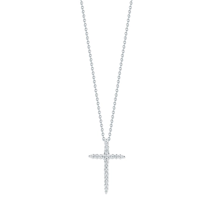 Roberto Coin 18k White Gold 0.10cttw Diamond Tiny Treasures Sliver Cross Necklace 18"