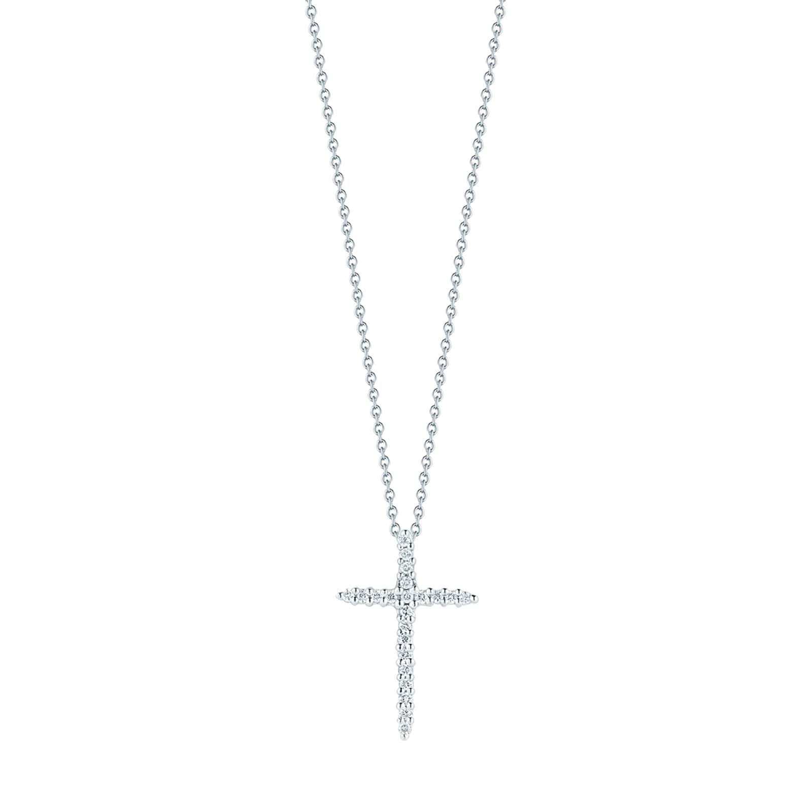Roberto Coin 18k White Gold 0.10cttw Diamond Tiny Treasures Sliver Cross Necklace 18" Roberto Coin 18k White Gold 0.10cttw Diamond Tiny Treasures Sliver Cross Necklace 18"