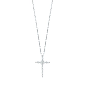 Roberto Coin 18k White Gold 0.10cttw Diamond Tiny Treasures Sliver Cross Necklace 18"