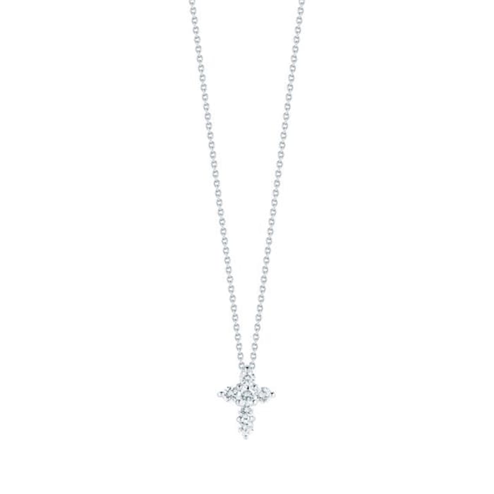 Roberto Coin 18k White Gold 0.20cttw Diamond Tiny Treasures Small Cross Necklace 18"