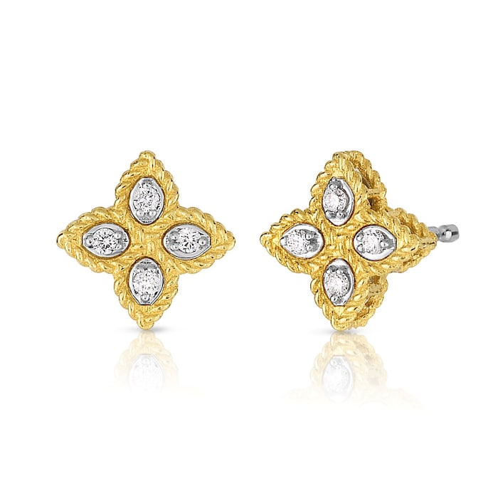 Roberto Coin 18k Yellow Gold 0.07cttw Diamond Princess Flower Stud Earrings