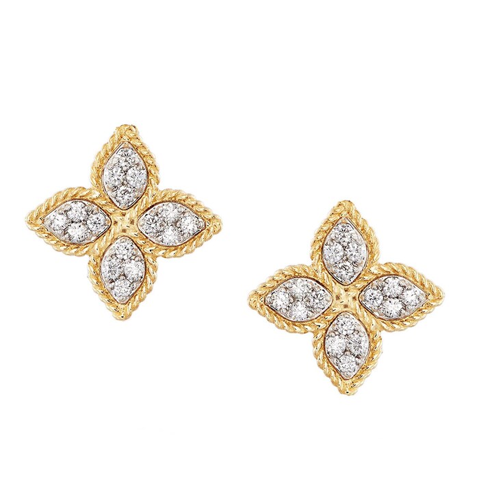 Roberto Coin 18k Yellow Gold 0.38cttw Diamond Princess Flower Stud Earrings