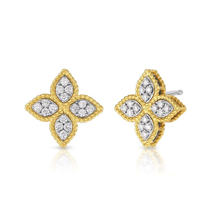 Roberto Coin 18k Yellow Gold 0.38cttw Diamond Princess Flower Stud Earrings