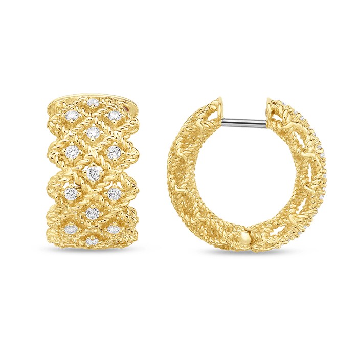 Roberto Coin 18k Yellow Gold Roman Barocco Three Row Diamond Hoop Earrings