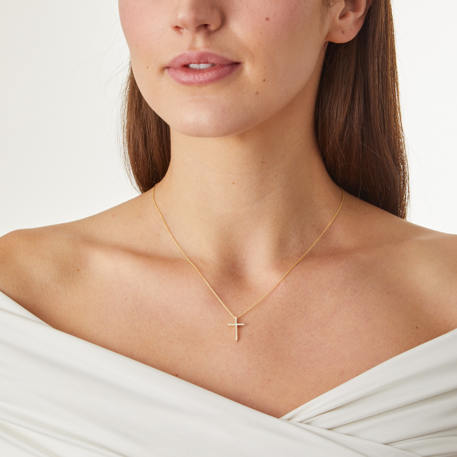 Roberto Coin 18k Yellow Gold 0.10cttw Diamond Tiny Treasures Sliver Cross Necklace 18"