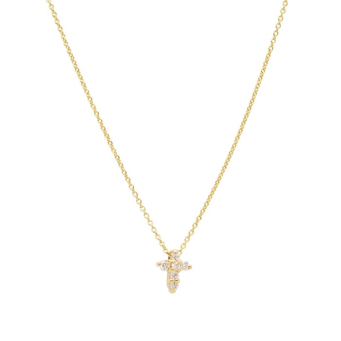 Roberto Coin 18k Yellow Gold 0.11cttw Diamond Tiny Treasures Baby Cross Necklace 18"