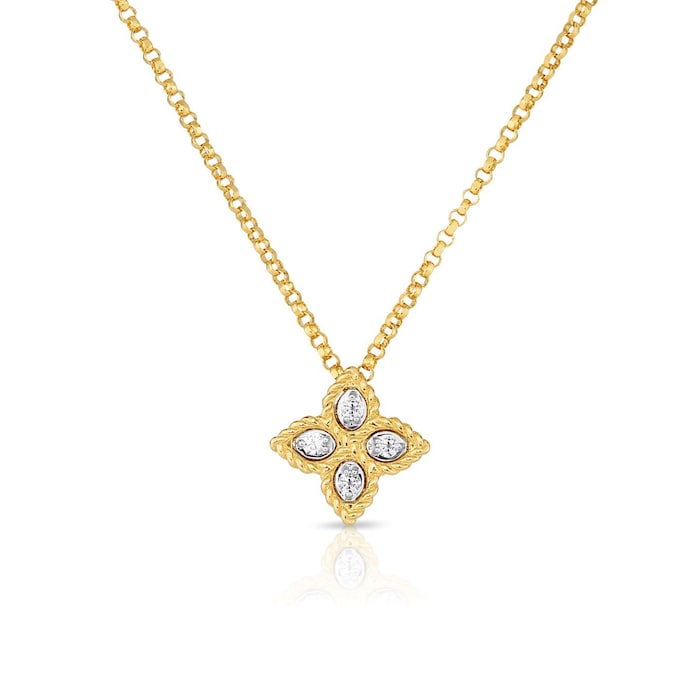 Roberto Coin 18k Yellow Gold 0.04cttw Diamond Princess Flower Small Pendant 42-45cm