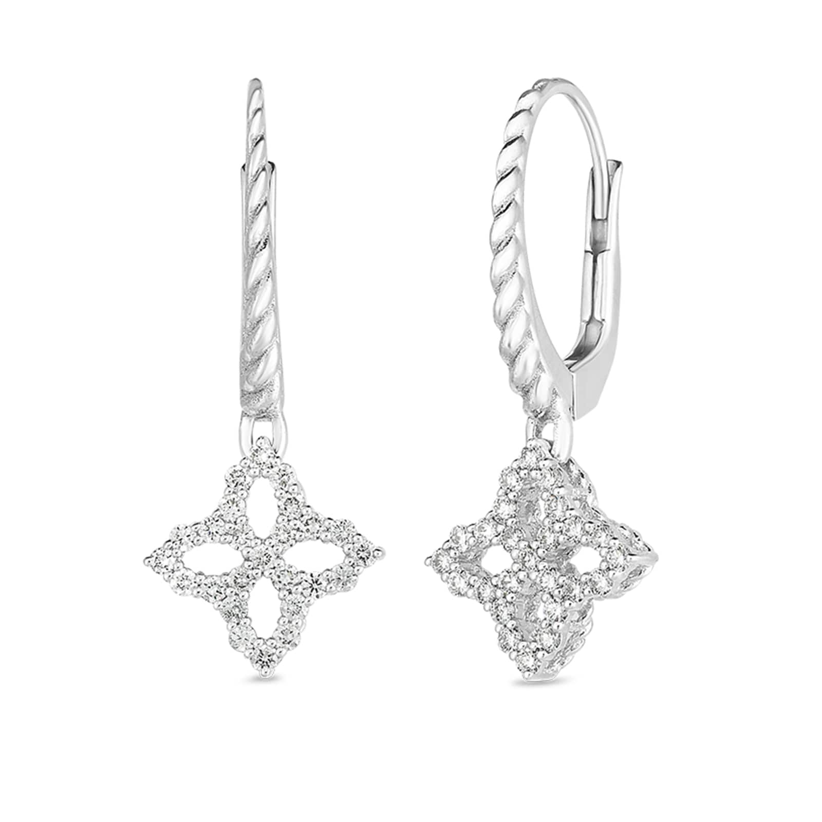 Roberto Coin 18k White Gold 0.30cttw Diamond Princess Small Flower Drop Earrings