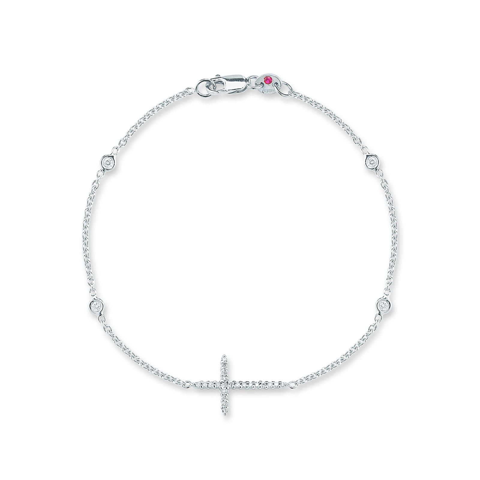 Roberto Coin 18k White Gold 0.18cttw Diamond Integrated Cross 4 Station Bracelet 7.5"
