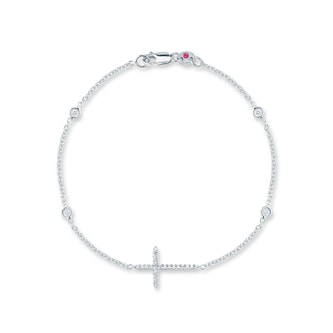 Roberto Coin 18k White Gold 0.18cttw Diamond Integrated Cross 4 Station Bracelet 7.5" Roberto Coin 18k White Gold 0.18cttw Diamond Integrated Cross 4 Station Bracelet 7.5"