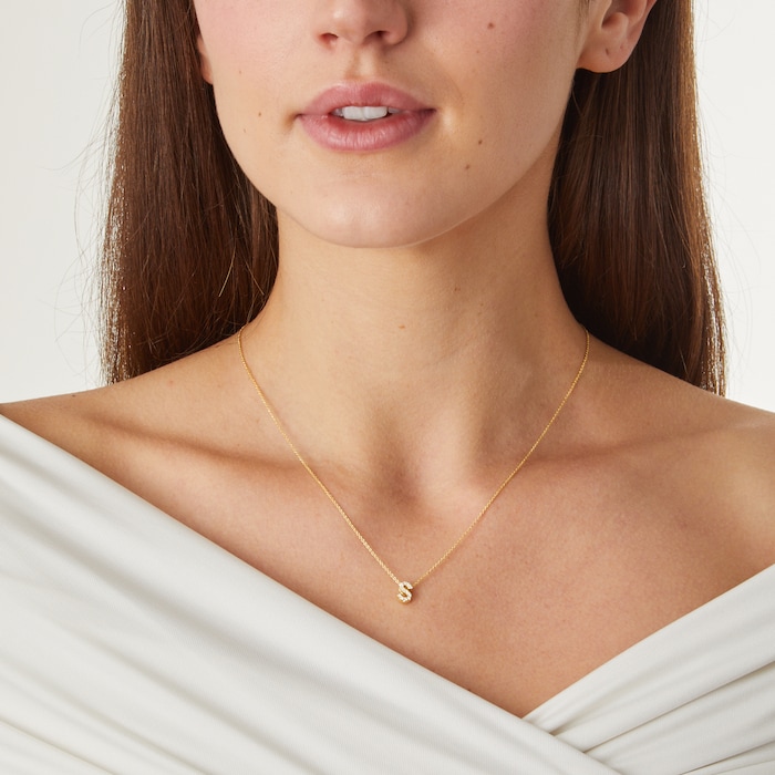 Roberto Coin 18K Yellow Gold 0.05cttw Diamond Love Letter S Necklace