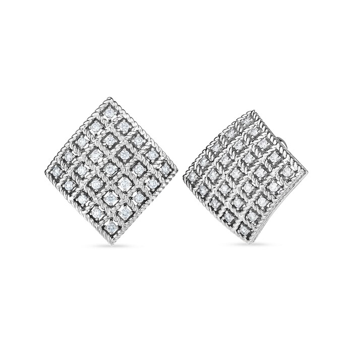 Roberto Coin 18k White Gold Roberto Coin Byzantine Barocco Square Diamond Earrings